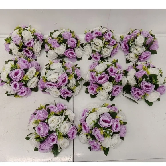 10 Elegant Purple and White Artificial Flower Arrangement - Picture 2 of 5